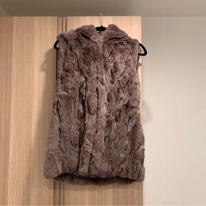Jocelyn Authentic Lavender Rabbit Fur Hooded Vest - M